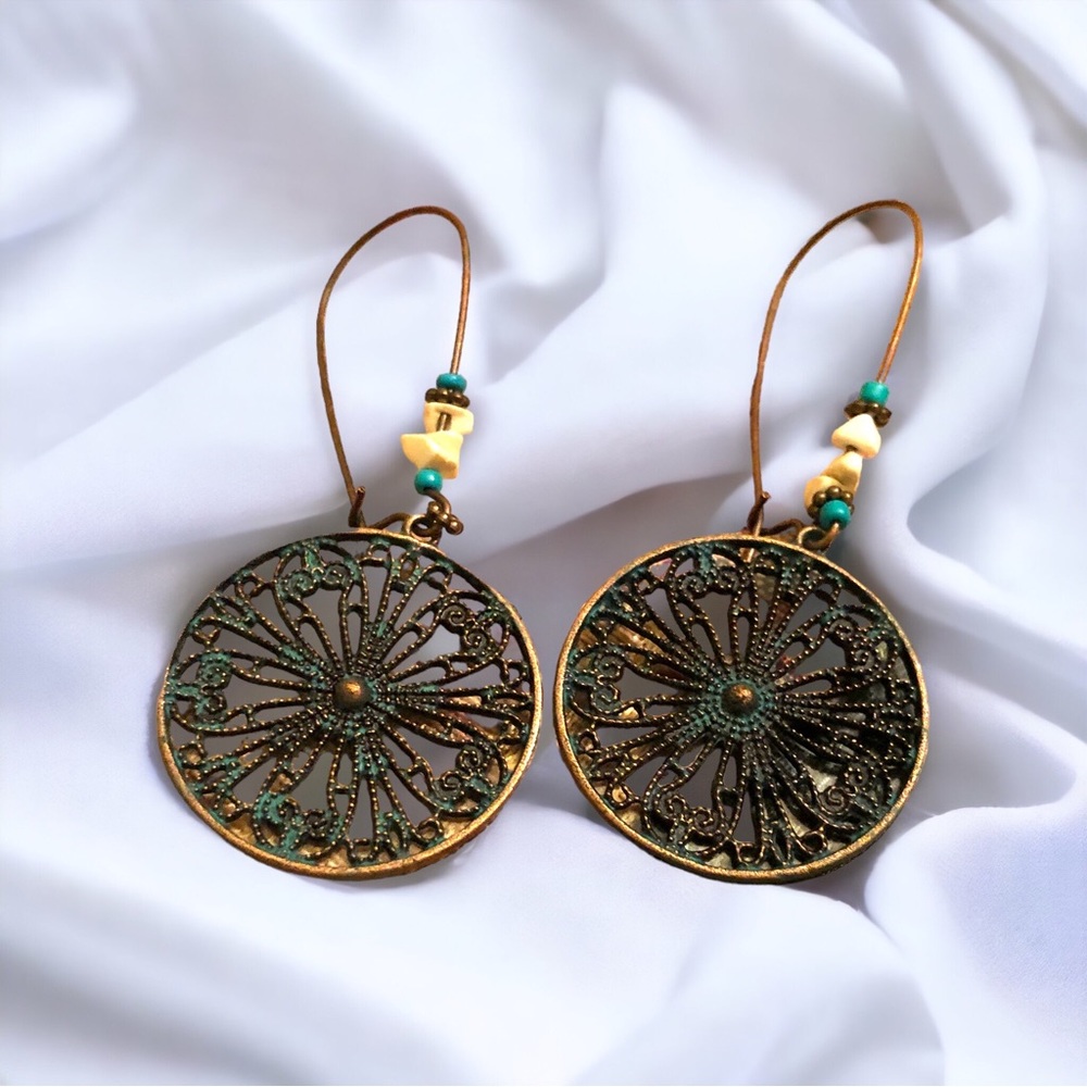 Duufin Mandala Design Earrings Women's Blue/Bronze